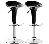 CLP Lot de 2 Tabourets de Bar Design Saddle - Chaise Haute avec Assise en Plastique Solide - Tabouret de Bar Hauteur Réglable et Pivotant Repose-Pied, Couleur:Noir