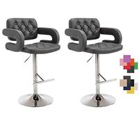 CLP Lot De 2 Tabourets De Bar Dublin en Similicuir I Chaise De Bar Réglable en Hauteur I Style Chesterfield I Chaise Haute avec Accoudoirs, Couleur:Gris