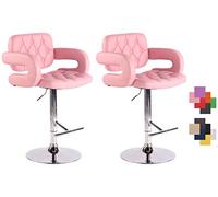 CLP Lot De 2 Tabourets De Bar Dublin en Similicuir I Chaise De Bar Réglable en Hauteur I Style Chesterfield I Chaise Haute avec Accoudoirs | Couleur Rose