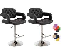 CLP Lot De 2 Tabourets De Bar Dublin en Similicuir I Chaise De Bar Réglable en Hauteur I Style Chesterfield I Chaise Haute avec Accoudoirs, Couleur:Noir