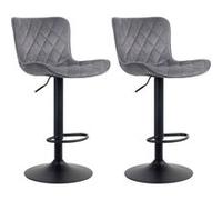 CLP Lot de 2 Tabourets de bar Emma Pied Métal Hauteur Réglable Pivotant , Gris foncé/Velours Gris foncé G