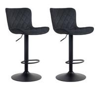CLP Lot de 2 Tabourets De Bar Emma Similicuir Tissu Velours I Chaises Hautes Réglables Pivotant I Pied Métal Repose-Pieds, Couleur:Noir, Matériel:Velours