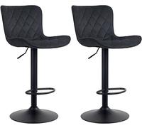 CLP Lot de 2 Tabourets De Bar Emma Similicuir Tissu Velours I Chaises Hautes Réglables Pivotant I Pied Métal Repose-Pieds, Couleur:Noir, Matériel:Velours