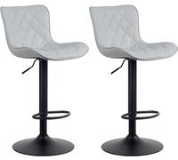 CLP Lot de 2 Tabourets De Bar Emma Similicuir Tissu Velours I Chaises Hautes Réglables Pivotant I Pied Métal Repose-Pieds, Couleur:Gris, Matériel:Similicuir