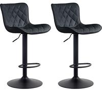 CLP Lot de 2 Tabourets de bar Emma Pied Métal Hauteur Réglable Pivotant , Noir /Similicuir Noir