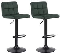 CLP Lot De 2 Tabourets De Bar Feni en Velours I Assise Rembourrée I Piètement Métal Noir I Repose-Pieds I Pivotant I Hauteur Réglable, Couleur:Vert