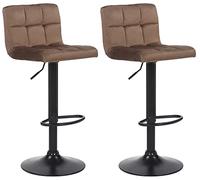 CLP Lot De 2 Tabourets De Bar Feni en Velours I Assise Rembourrée I Piètement Métal Noir I Repose-Pieds I Pivotant I Hauteur Réglable, Couleur:Marron