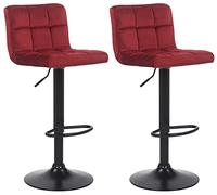 CLP Lot De 2 Tabourets De Bar Feni en Velours I Assise Rembourrée I Piètement Métal Noir I Repose-Pieds I Pivotant I Hauteur Réglable, Couleur:Rouge