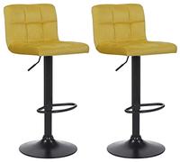 CLP Lot De 2 Tabourets De Bar Feni en Velours I Assise Rembourrée I Piètement Métal Noir I Repose-Pieds I Pivotant I Hauteur Réglable, Couleur:Jaune