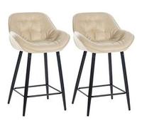 Lot de 2 Tabourets de Bar Gibson - CLP - Pieds et Repose-pieds en Métal - Tissu Crème - Avec Accoudoirs