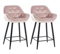 CLP Lot De 2 Tabourets De Bar Gibson en Velours Ou Tissu I Chaises Hautes avec Pieds en Metal I Repose-Pieds I Assise Rembourée, Couleur:Rose, Matériel:Velours