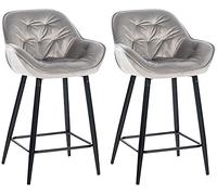 CLP Lot De 2 Tabourets De Bar Gibson en Velours Ou Tissu I Chaises Hautes avec Pieds en Metal I Repose-Pieds I Assise Rembourée, Couleur:Gris, Matériel:Velours