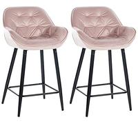 CLP Lot De 2 Tabourets De Bar Gibson en Velours Ou Tissu I Chaises Hautes avec Pieds en Metal I Repose-Pieds I Assise Rembourée, Couleur:Rose, Matériel:Velours