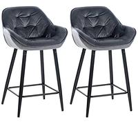 CLP Lot De 2 Tabourets De Bar Gibson en Velours Ou Tissu I Chaises Hautes avec Pieds en Metal I Repose-Pieds I Assise Rembourée, Couleur:Gris foncé, Matériel:Velours