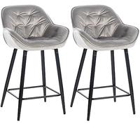 CLP Lot de 2 tabourets de Bar Gibson Velours I Hauteur d'assise 76 cm I Chaises de Bar avec Repose-Pieds, Couleur:Gris