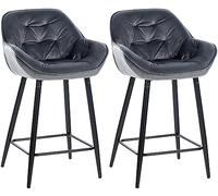 CLP Lot de 2 tabourets de Bar Gibson Velours I Hauteur d'assise 76 cm I Chaises de Bar avec Repose-Pieds, Couleur:Gris foncé