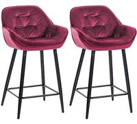 CLP Lot de 2 tabourets de Bar Gibson Velours I Hauteur d'assise 76 cm I Chaises de Bar avec Repose-Pieds, Couleur:Violet