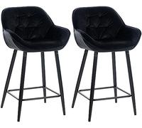 CLP Lot de 2 tabourets de Bar Gibson Velours I Hauteur d'assise 76 cm I Chaises de Bar avec Repose-Pieds | Couleur Noir