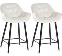 CLP Lot de 2 tabourets de Bar Gibson Velours I Hauteur d'assise 76 cm I Chaises de Bar avec Repose-Pieds, Couleur:crème