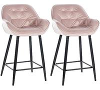 CLP Lot de 2 tabourets de Bar Gibson Velours I Hauteur d'assise 76 cm I Chaises de Bar avec Repose-Pieds, Couleur:Rose