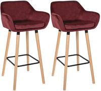 CLP Lot de 2 tabourets de Bar Grant avec revêtements en Velours I Tabouret de comptoir rembourré et avec Dossier, Couleur:Rouge