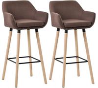 CLP Lot De 2 Tabourets De Bar Grant en Tissu I Chaises Hautes Assise Rembourrée Dossier Et Accoudoirs Pieds en Bois Et Repose-Pieds en Métal, Couleur:café