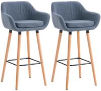 CLP Lot De 2 Tabourets De Bar Grant en Tissu I Chaises Hautes Assise Rembourrée Dossier Et Accoudoirs Pieds en Bois Et Repose-Pieds en Métal, Couleur:Bleu