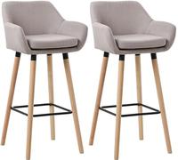 CLP Lot De 2 Tabourets De Bar Grant en Tissu I Chaises Hautes Assise Rembourrée Dossier Et Accoudoirs Pieds en Bois Et Repose-Pieds en Métal, Couleur:Taupe