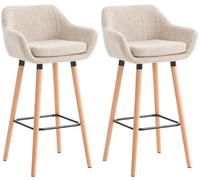 CLP Lot De 2 Tabourets De Bar Grant en Tissu I Chaises Hautes Assise Rembourrée Dossier Et Accoudoirs Pieds en Bois Et Repose-Pieds en Métal, Couleur:crème