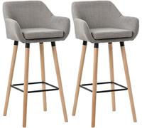 CLP Lot De 2 Tabourets De Bar Grant en Tissu I Chaises Hautes Assise Rembourrée Dossier Et Accoudoirs Pieds en Bois Et Repose-Pieds en Métal, Couleur:Gris