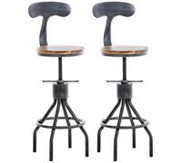 CLP Lot de 2 tabourets de Bar Hanam au Design Industriel I Chaise de Bar métallique réglable en Hauteur avec Assise et Dossier en Bois, Couleur:Argent Antique