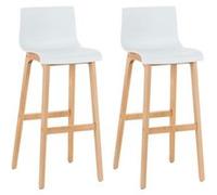 Lot de 2 tabourets de bar Hoover assise plastique 4 pieds nature - Blanc - Bois - CLP - Contemporain - Design