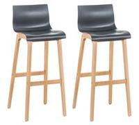CLP 2 x Tabouret De Bar Design avec Dossier Et Assise en Similicuir I Piètement en Bois I Repose-Pieds I Hauteur Assise 77 cm, Couleur:Gris
