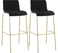 CLP Lot de 2 tabourets de bar Hover avec dossier, tissu, structure en métal effet or, empilables, supporte jusqu'à 150 kg, couleur : gris foncé
