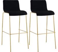 CLP Lot de 2 tabourets de bar Hover avec dossier, tissu, structure en métal effet or, empilables, supporte jusqu'à 150 kg, couleur : noir