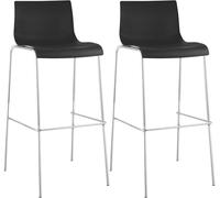 CLP Lot de 2 tabourets de Bar Hover, ergonomiques avec Dossier et Repose-Pieds, Assise Plastique, piètement Metal Robuste, empilables, Couleur:Noir, Couleur du Cadre:Chrome