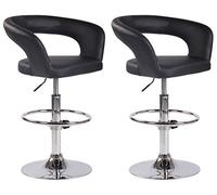 CLP Lot De 2 Tabourets De Bar Jaen En Similicuir Ou Tissu, Chaise De Bar Réglable En Hauteur Pivotante, Piètement Trompette Repose-Pieds, Noir