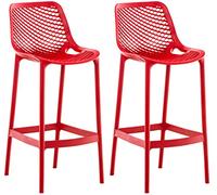 CLP Lot De 2 Tabourets de Bar Air en Plastique I Chaise Haute Intérieur Extérieur avec Dossier Et Repos-Pieds, Couleur:Rouge