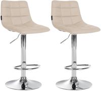 CLP Lot de 2 tabourets de Bar Jerry Similicuir I Chaise de Bar réglable en Hauteur I Chaise pivotante à 360° avec Dossier, Couleur:crème, Couleur du Cadre:Chrome