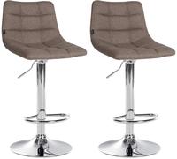 CLP Lot de 2 tabourets de Bar Jerry Tissu I Chaise de Bar réglable en Hauteur I Chaise pivotante à 360° avec Dossier, Couleur:Taupe, Couleur du Cadre:Chrome