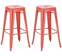 CLP Lot de 2 tabourets de Bar Joshua I Tabourets de Bar empilables en métal I Chaises de Bar avec Repose-Pieds I Hauteur d'assise 76 cm I Tabourets empilables, Couleur:Rouge