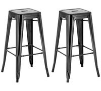 CLP Lot de 2 tabourets de Bar Joshua I Tabourets de Bar empilables en métal I Chaises de Bar avec Repose-Pieds I Hauteur d'assise 76 cm I Tabourets empilables, Couleur:Noir