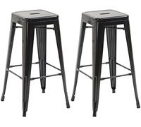 CLP Lot De 2 Tabourets De Bar Joshua V2 Métal I Chaise Haute Design sans Dossier | Tabouret Empilable 4 Pieds Repose-Pieds | Style Industriel, Couleur:Noir