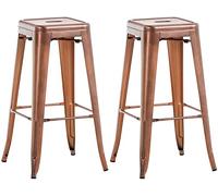 CLP Lot De 2 Tabourets De Bar Joshua V2 Métal I Chaise Haute Design sans Dossier | Tabouret Empilable 4 Pieds Repose-Pieds | Style Industriel, Couleur:cuivre