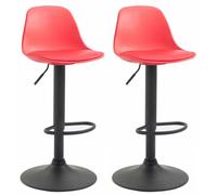 CLP Lot de 2 tabourets de bar Kiel plastique réglables en hauteur et pivotant à 360 degrés,rouge noir