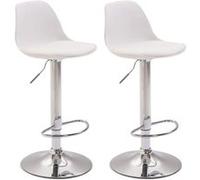 CLP Lot de 2 tabourets de bar Kiel similicuir et coque en plastique , Chrome/Blanc