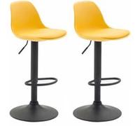 CLP Lot de 2 tabourets de bar Kiel similicuir et coque en plastique , Noir/Jaune Jaune