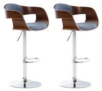 CLP Lot De 2 Tabourets De Bar Kingston en Tissu I Chaise Haute De Bar Réglable en Hauteur I Piètement Métallique I Rembourrage Epais, Couleur:Noyer/Bleu