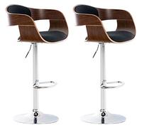 CLP Lot De 2 Tabourets De Bar Kingston en Tissu I Chaise Haute De Bar Réglable en Hauteur I Piètement Métallique I Rembourrage Epais, Couleur:Noyer/Noir