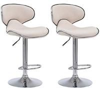 CLP Lot De 2 Tabourets De Bar Las Vegas V2 En Tissu I Chaises Hautes Ajustables Et Pivotantes I Piètement Et Repose-pieds En Métal, Couleur:crème, Couleur du cadre:chrome